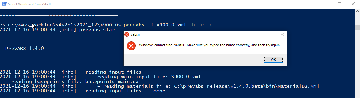 VABS 4.0 exe issue with preVABS